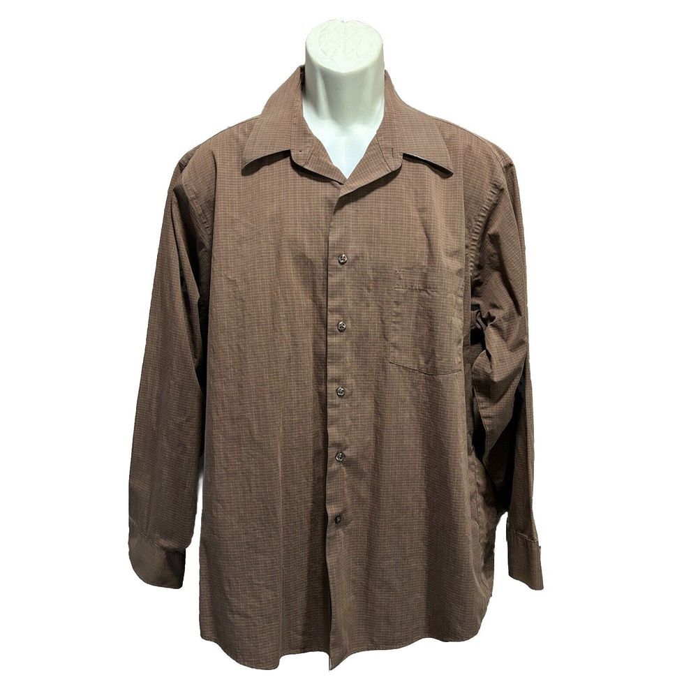 Geoffrey Beene Brown Striped Long Sleeve Button Up Dress‎ Shirt Size XL 17.5"